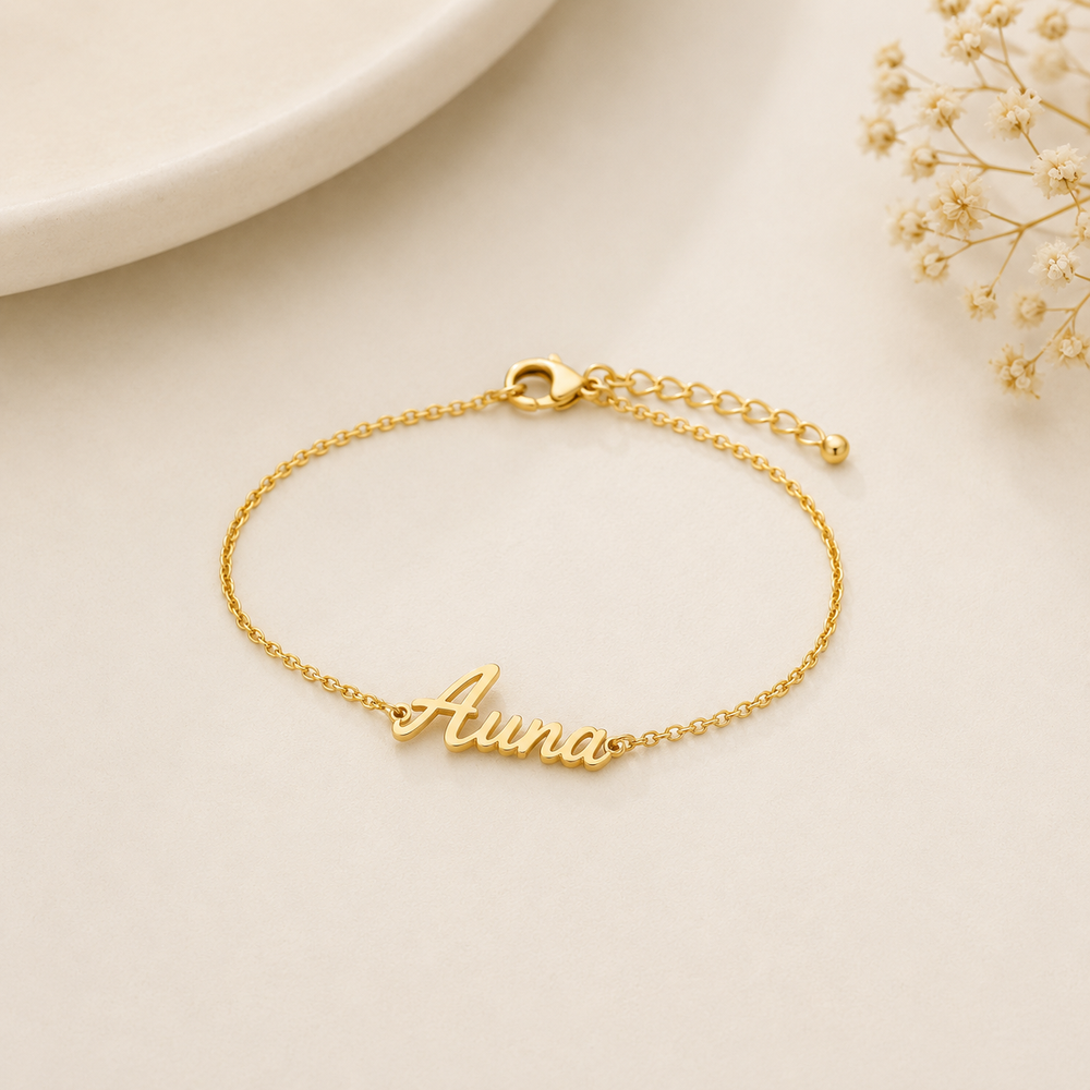 Personalized Single Name Bracelet – Custom Gold Bracelet for Women